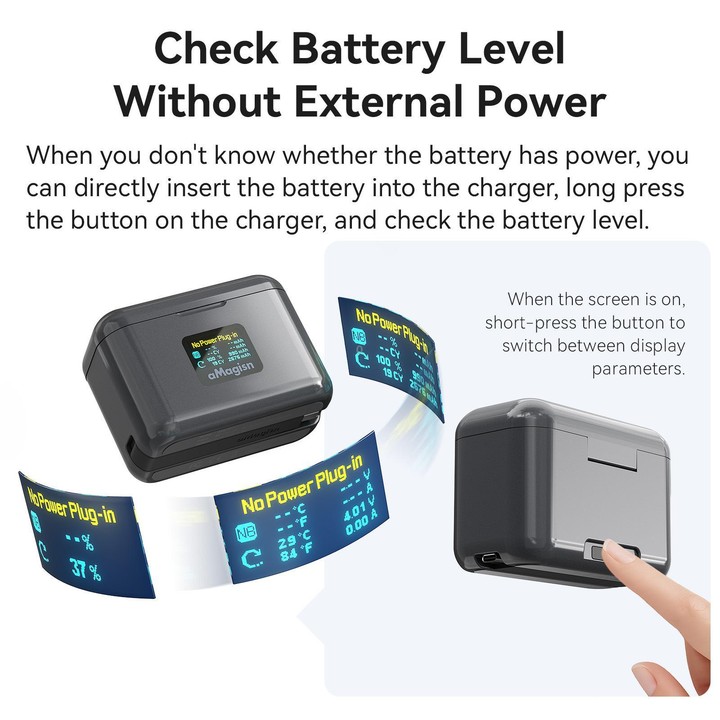 For Insta360 X4 Air Battery aMagisn 36W Fast Charging Case with Color Display & Built-in USB-C Cable(Black)