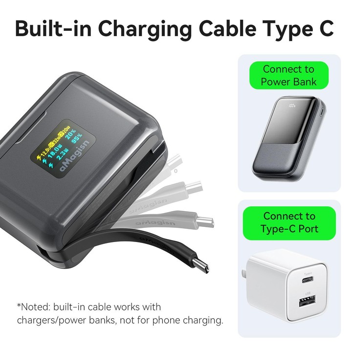For Insta360 X4 Air Battery aMagisn 36W Fast Charging Case with Color Display & Built-in USB-C Cable(Black)