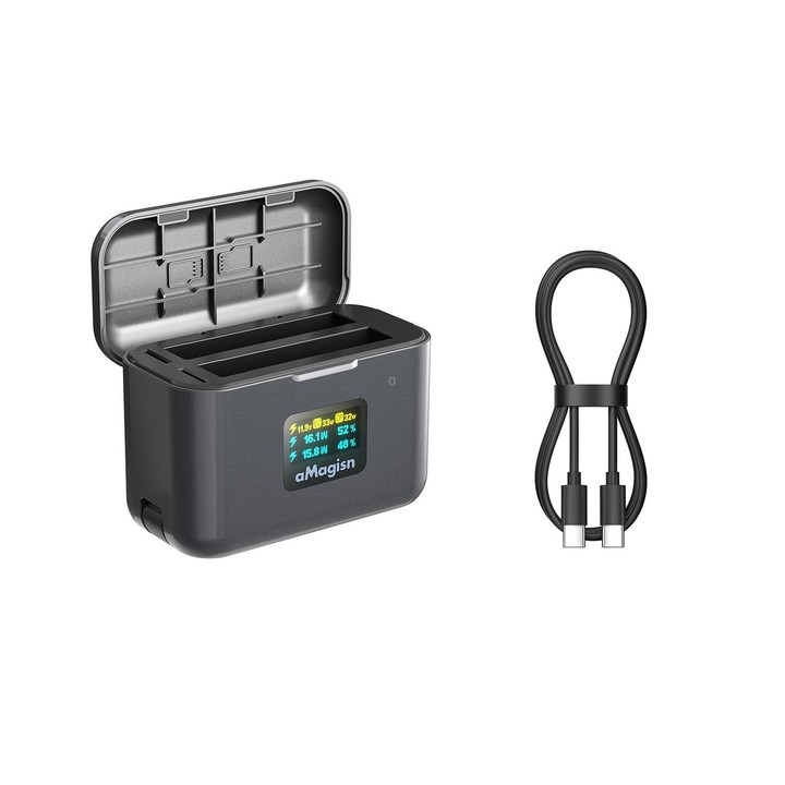 For Insta360 X4 Air Battery aMagisn 36W Fast Charging Case with Color Display & Built-in USB-C Cable(Black)