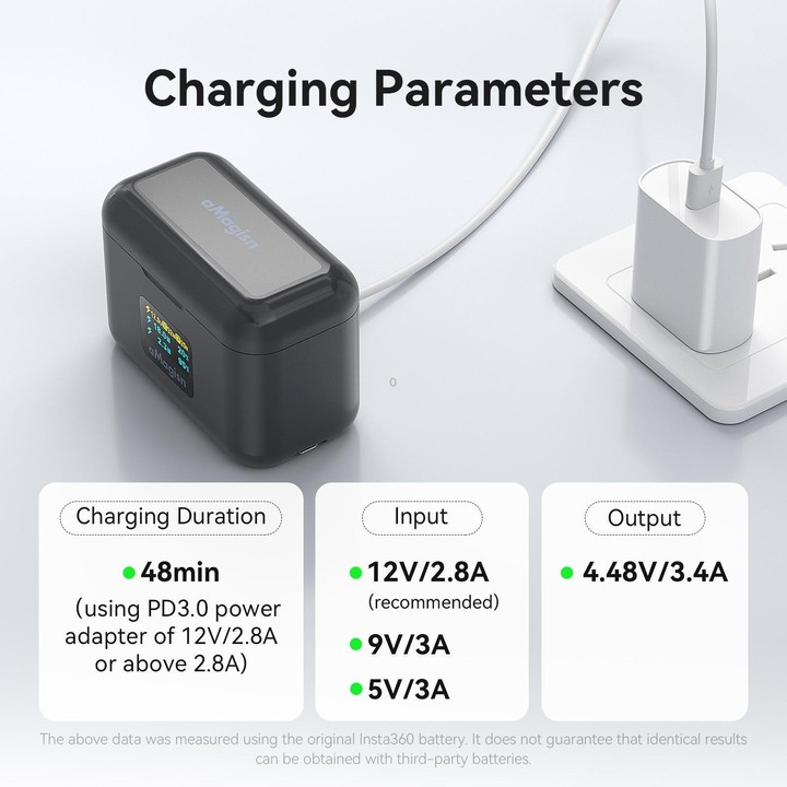 For Insta360 X4 Air Battery aMagisn 36W Fast Charging Case with Color Display & Built-in USB-C Cable(Black)