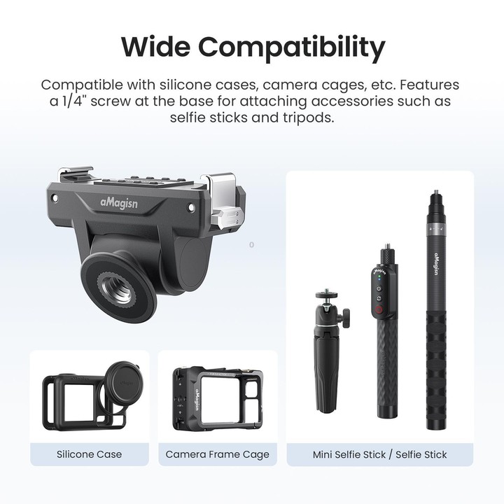 AMagisn Adjustable Quick Release Adapter For DJI Osmo 360/Action 5 Pro/4/3 - 4-Level Fast Perspective Switch(Black)