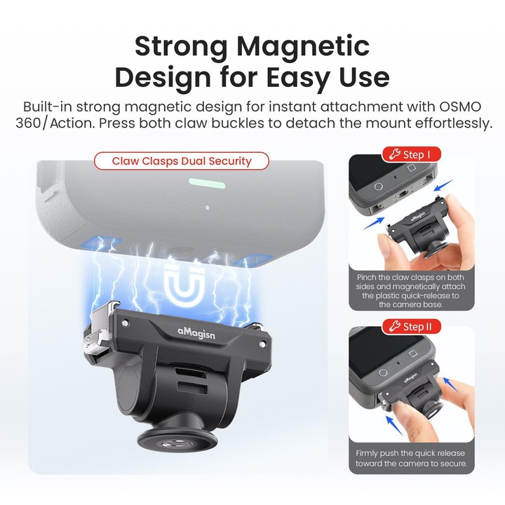 AMagisn Adjustable Quick Release Adapter For DJI Osmo 360/Action 5 Pro/4/3 - 4-Level Fast Perspective Switch(Black)