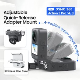 AMagisn Adjustable Quick Release Adapter For DJI Osmo 360/Action 5 Pro/4/3 - 4-Level Fast Perspective Switch(Black)