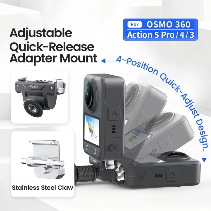 AMagisn Adjustable Quick Release Adapter For DJI Osmo 360/Action 5 Pro/4/3 - 4-Level Fast Perspective Switch(Black)