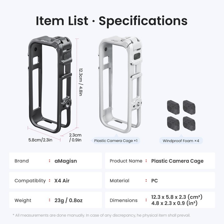 For Insta360 X4 Air AMagisn Camera Cage Plastic Expansion Frame With Windproof Foam(Gray White)
