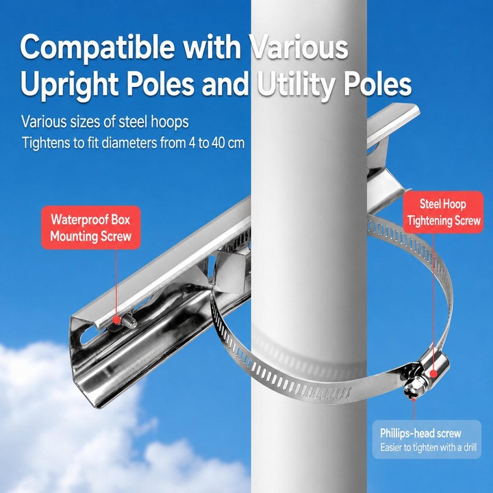 Stainless Steel Pole Mount Hose Clamps 12mm Width Heavy Duty Adjustable Strap for Junction Box Bracket Diameter 40cm