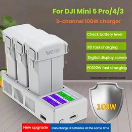 YX 100W 3-Bay LCD Charging Hub for DJI Mini 5 Pro/4/3 With Color Screen Fast Charger Station(Gray)