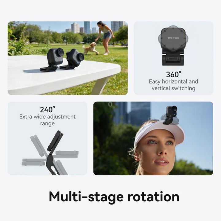For Insta360 Go Ultra Camera TELESIN Magnetic Pivot Clip First-Person View Cap Mount Accessory(Black)