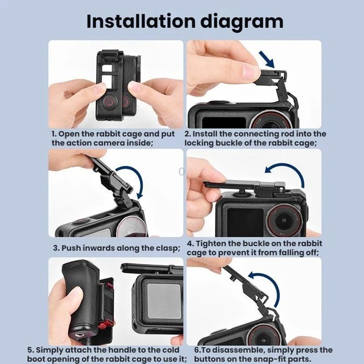 Flymile For DJI Osmo Action 5 Pro / 4 / 3 Camera Cage Handle With Magnetic Quick-Release Base(With Quick Release)