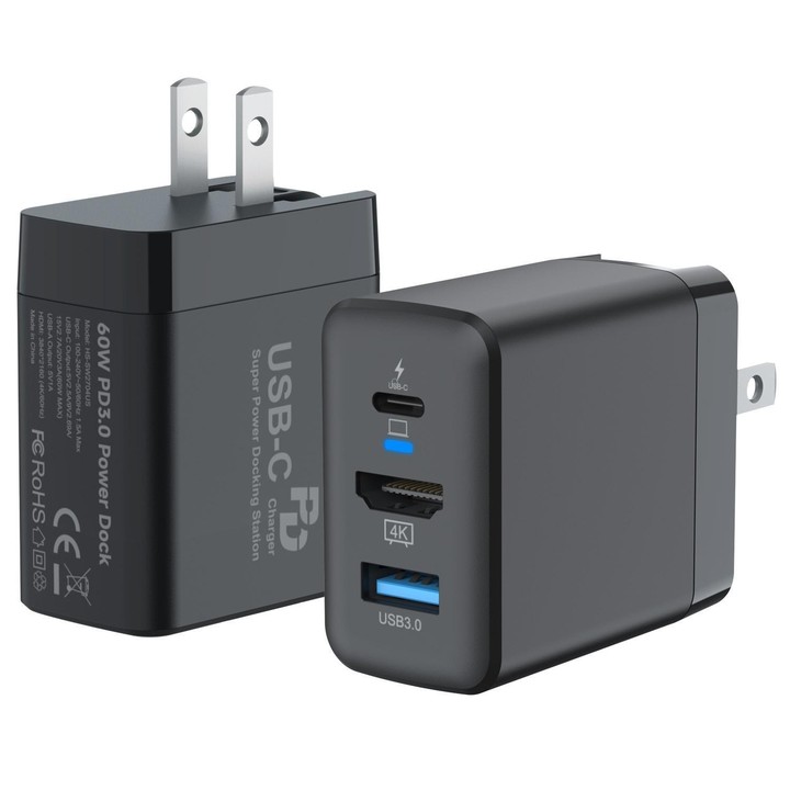 60W 3-In-1 Power Dock With 4K 60Hz HDMI For Nintendo Switch 2 Fast Charging Adapter With USB-C & USB 3.0 Ports US Plug