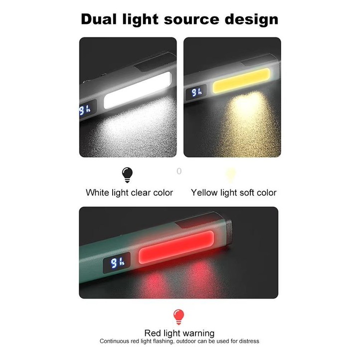 COB Pen Clip Light USB Rechargeable Auto Repair Work Light Strong Magnetic Adhesion Flashlight(Dark Green)