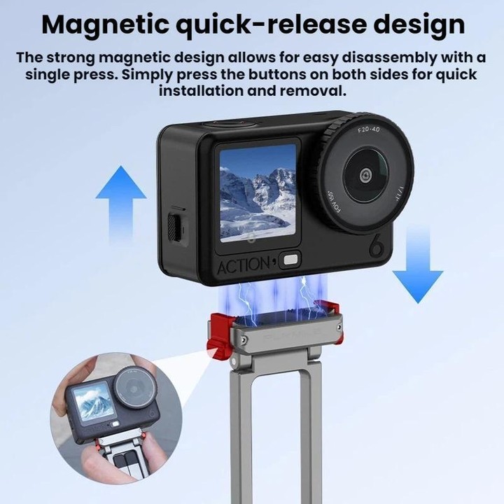 For DJI Osmo Action 6 / Nano Flymile Magnetic Quick-Release Tripod Bracket and Carabiner Clip(Gray)