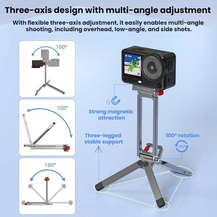 For DJI Osmo Action 6 / Nano Flymile Magnetic Quick-Release Tripod Bracket and Carabiner Clip(Gray)