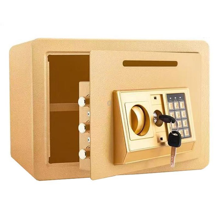 Wall-Mounted Small Steel Safe With Anti-Theft Plate Password Storage Safe, Color: Gold With Money Drop Slot