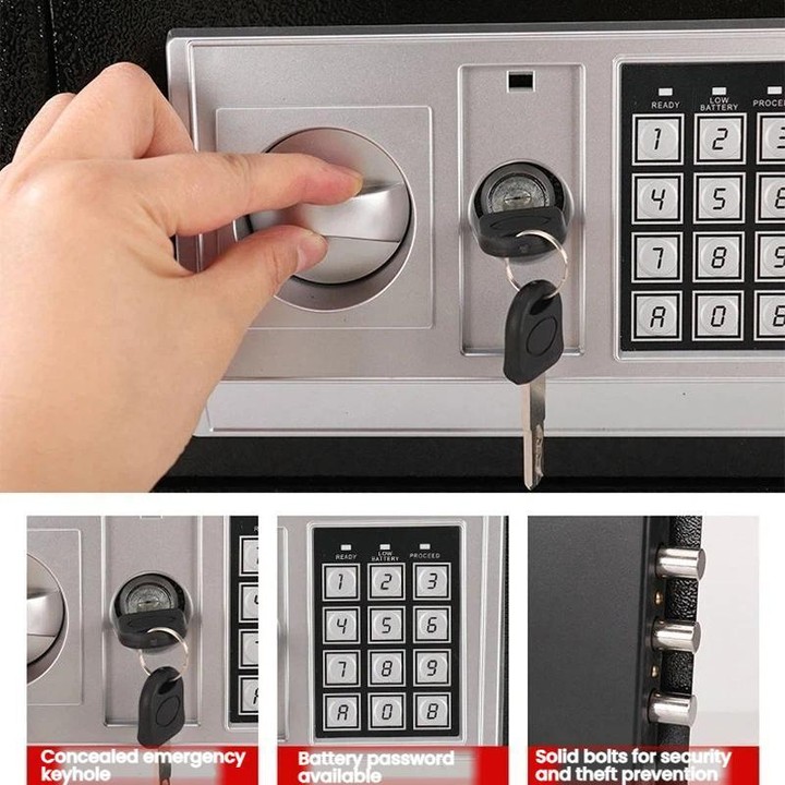 Wall-Mounted Small Steel Safe With Anti-Theft Plate Password Storage Safe, Color: Gold No Money Drop Slot