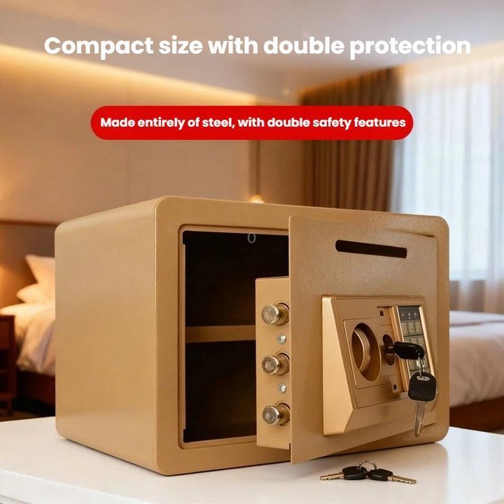Wall-Mounted Small Steel Safe With Anti-Theft Plate Password Storage Safe, Color: Gold No Money Drop Slot