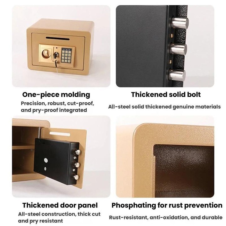 Wall-Mounted Small Steel Safe With Anti-Theft Plate Password Storage Safe, Color: Gold No Money Drop Slot