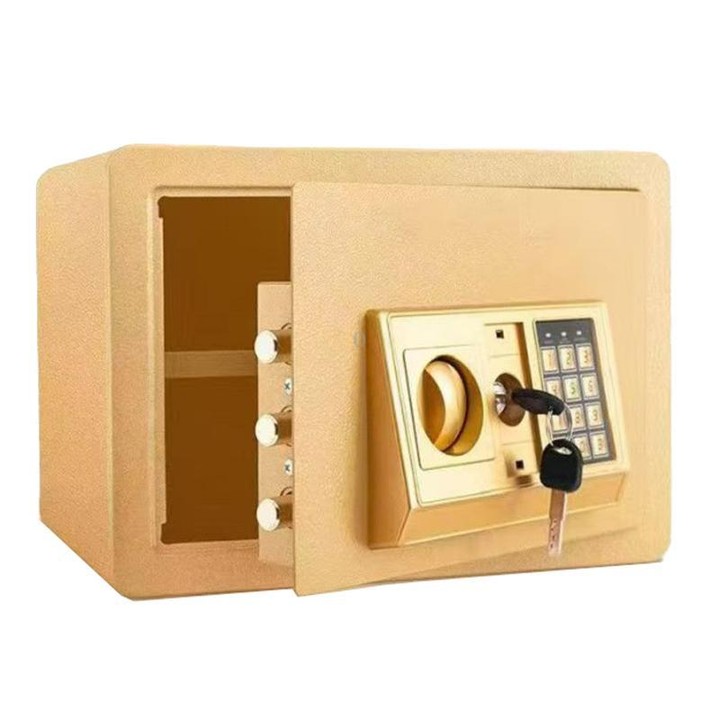 Wall-Mounted Small Steel Safe With Anti-Theft Plate Password Storage Safe, Color: Gold No Money Drop Slot