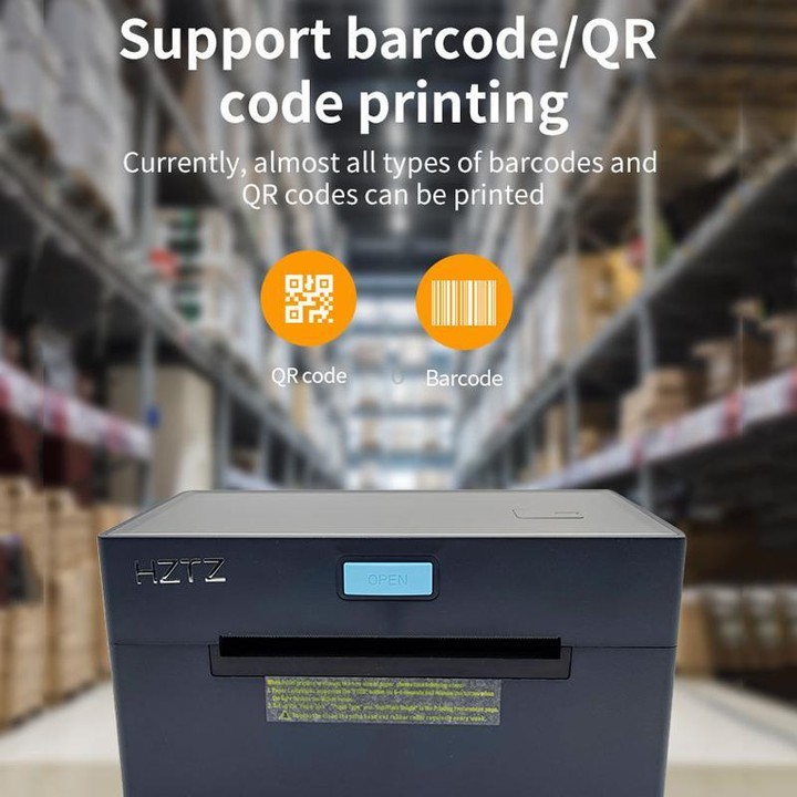 HZTZ 9220-USB+LAN 4-Inch High-Speed Thermal Label Printer with Dedicated Paper Stand, US Plug Black