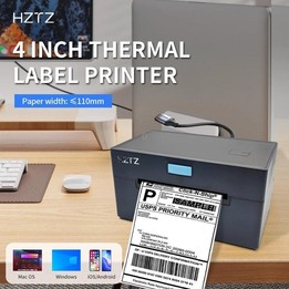 HZTZ 9220-USB+WiFi 4-Inch High-Speed Thermal Label Printer with Dedicated Paper Stand, US Plug Black