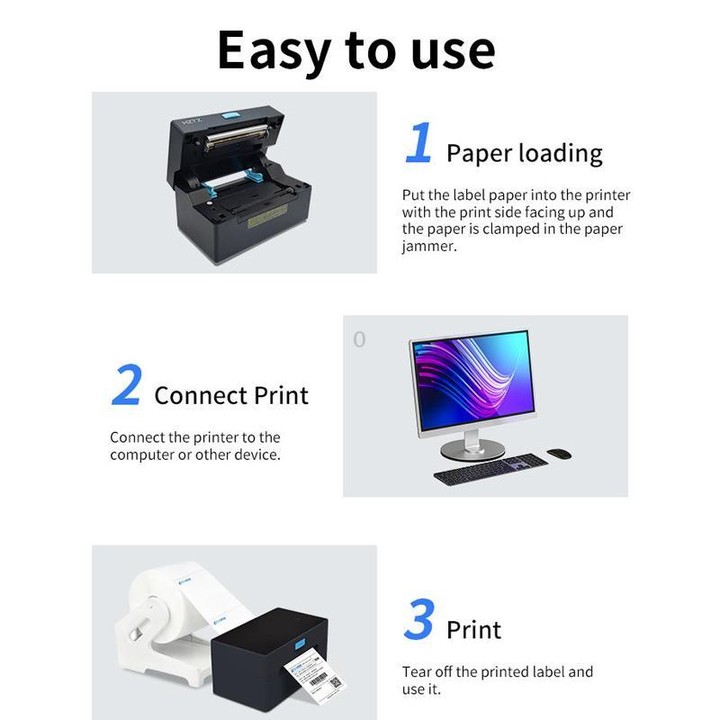 HZTZ 9220-USB+LAN 4-Inch High-Speed Thermal Label Printer with Dedicated Paper Stand, US Plug White
