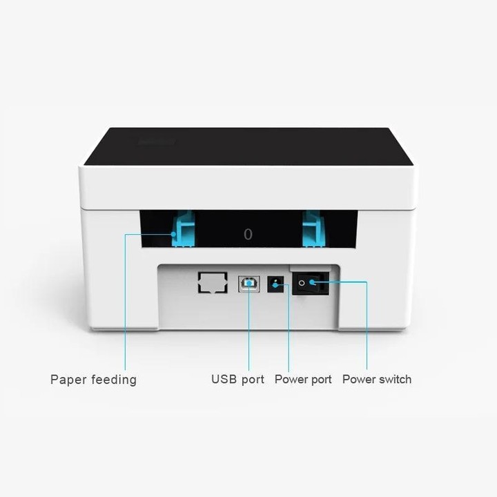 HZTZ 9220-USB+LAN 4-Inch High-Speed Thermal Label Printer with Dedicated Paper Stand, US Plug White