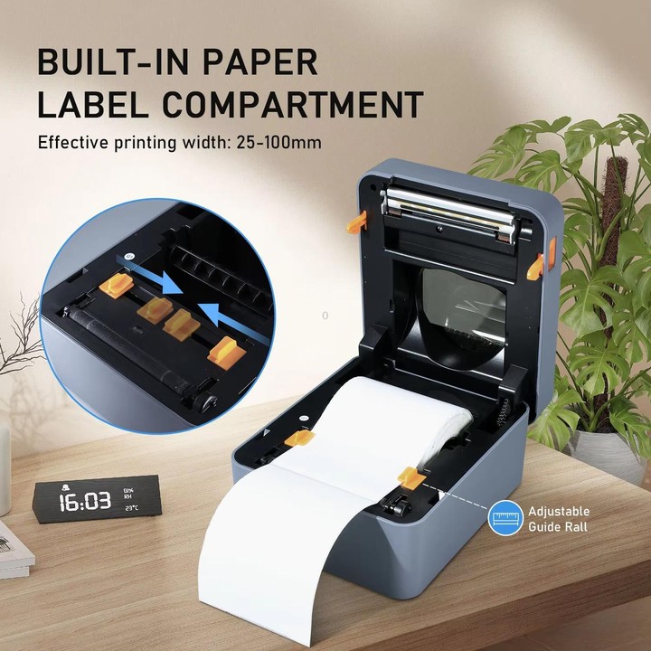 HZTZ T40 USB 4-Inch Thermal Label Printer for Shipping, Barcode & Packaging Labels 25-100mm Print Width, EU Plug