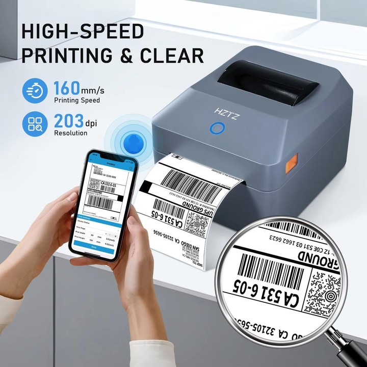 HZTZ T40 USB 4-Inch Thermal Label Printer for Shipping, Barcode & Packaging Labels 25-100mm Print Width, EU Plug