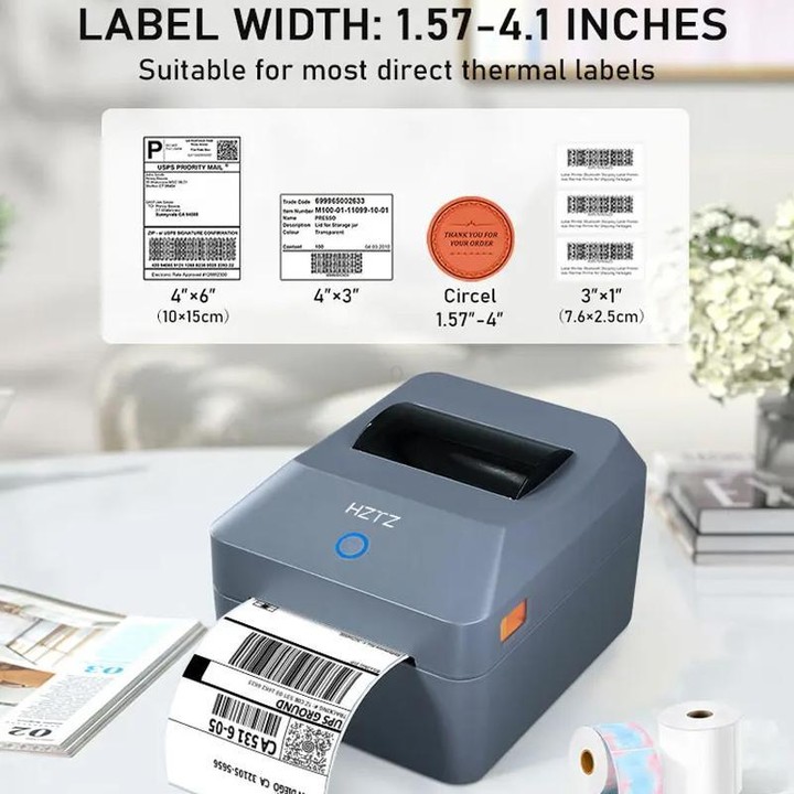 HZTZ T40 USB 4-Inch Thermal Label Printer for Shipping, Barcode & Packaging Labels 25-100mm Print Width, EU Plug