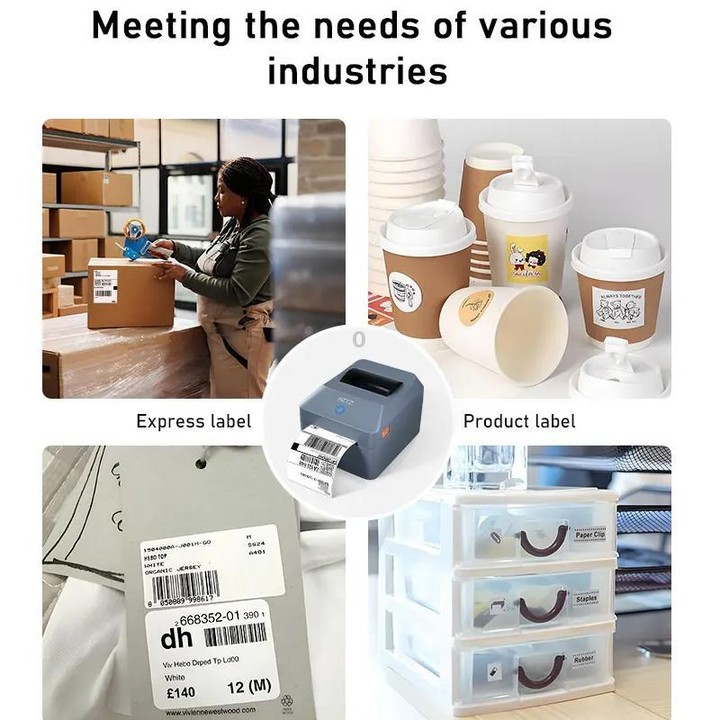 HZTZ T40 USB+Bluetooth 4-Inch Thermal Label Printer for Shipping, Barcode & Packaging Labels 25-100mm Print Width, EU Plug