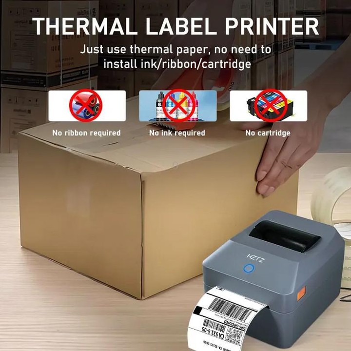 HZTZ T40 USB+LAN 4-Inch Thermal Label Printer for Shipping, Barcode & Packaging Labels 25-100mm Print Width, EU Plug