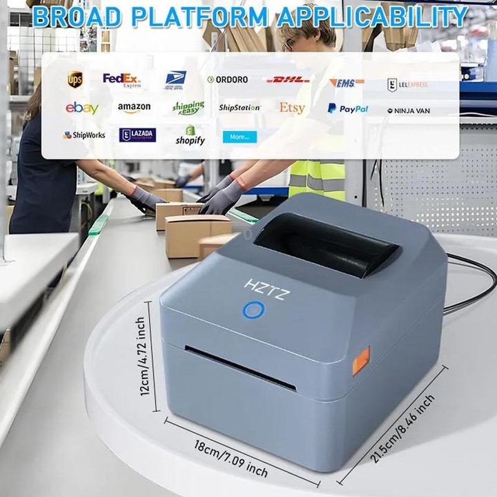 HZTZ T40 USB+Bluetooth+Wi-Fi 4-Inch Thermal Label Printer for Shipping, Barcode & Packaging Labels 25-100mm Print Width, EU Plug