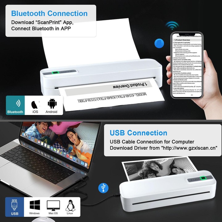 HZTZ A4RJ PRO 300dpi Wireless Rechargeable Thermal Printer Supports 2-inch to 8.5-inch Paper for PDF, Files, Images, and Tattoo