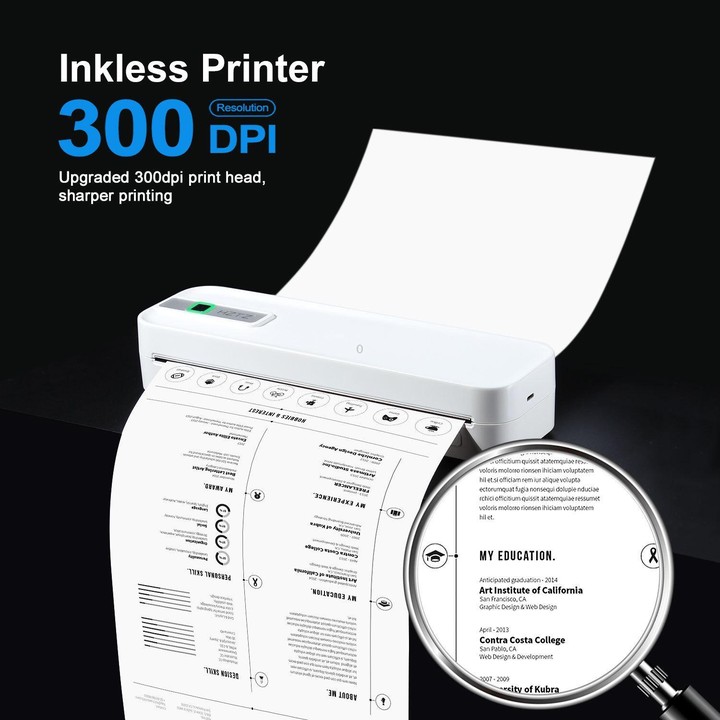 HZTZ A4RJ PRO 300dpi Wireless Rechargeable Thermal Printer Supports 2-inch to 8.5-inch Paper for PDF, Files, Images, and Tattoo