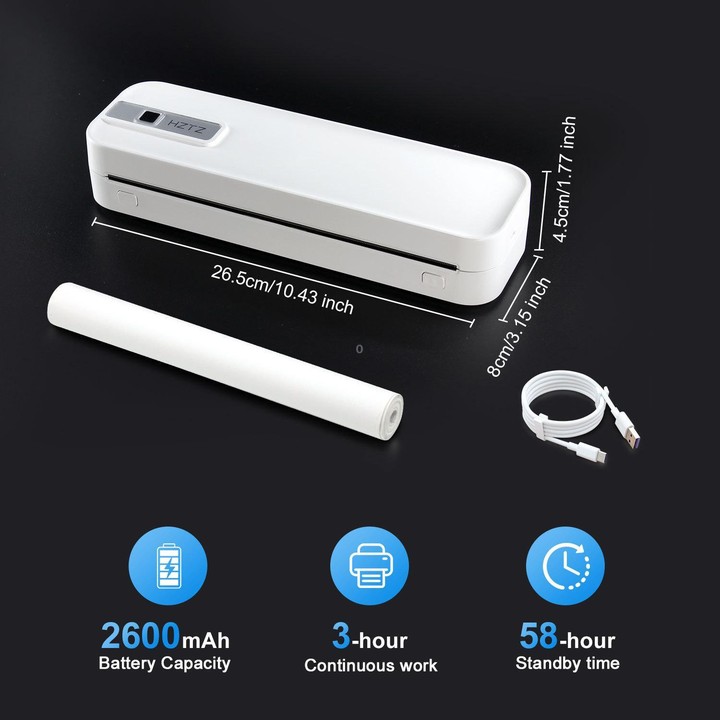 HZTZ A4RJ PRO 300dpi Wireless Rechargeable Thermal Printer Supports 2-inch to 8.5-inch Paper for PDF, Files, Images, and Tattoo