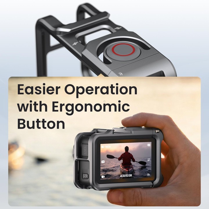 For DJI OSMO Action 5 Pro /4/3 aMagisn Metal Camera Cage2.0 Quick Release Protective Frame with Silicone Lens Cap(Black)