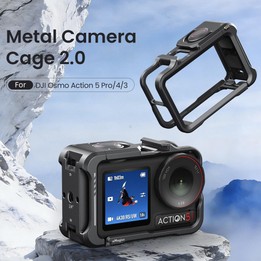 For DJI OSMO Action 5 Pro /4/3 aMagisn Metal Camera Cage2.0 Quick Release Protective Frame with Silicone Lens Cap(Black)