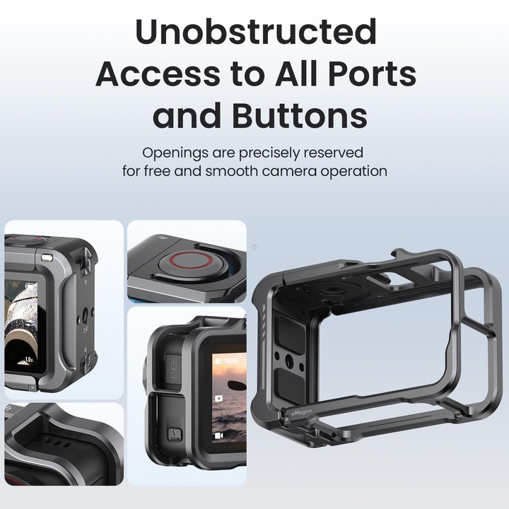 For DJI OSMO Action 5 Pro /4/3 aMagisn Metal Camera Cage2.0 Quick Release Protective Frame with Silicone Lens Cap(Black)