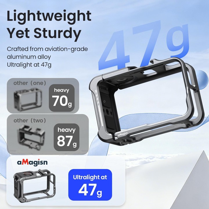 For DJI OSMO Action 5 Pro /4/3 aMagisn Metal Camera Cage2.0 Quick Release Protective Frame with Silicone Lens Cap(Black)