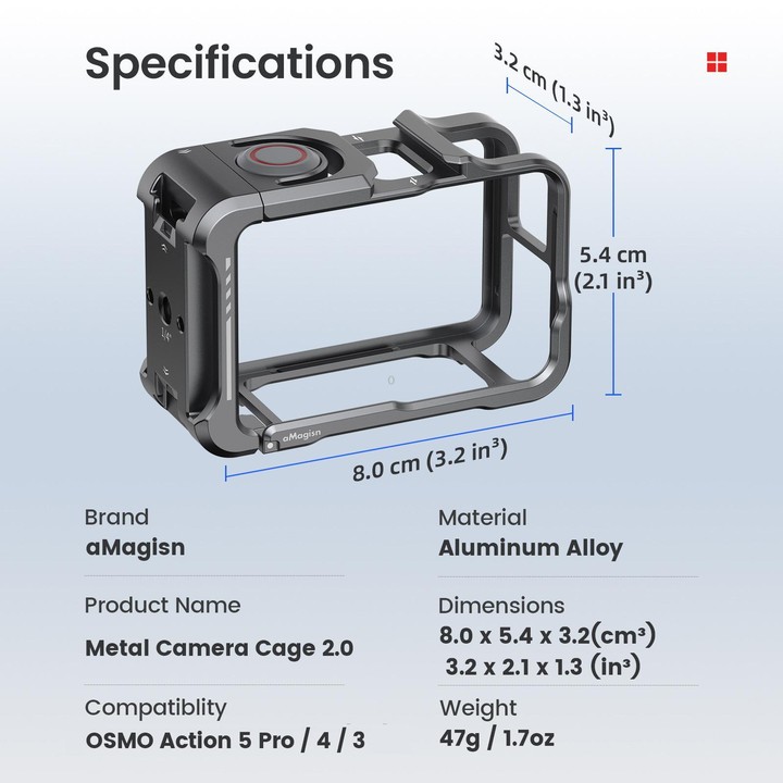 For DJI OSMO Action 5 Pro /4/3 aMagisn Metal Camera Cage2.0 Quick Release Protective Frame with Silicone Lens Cap(Black)