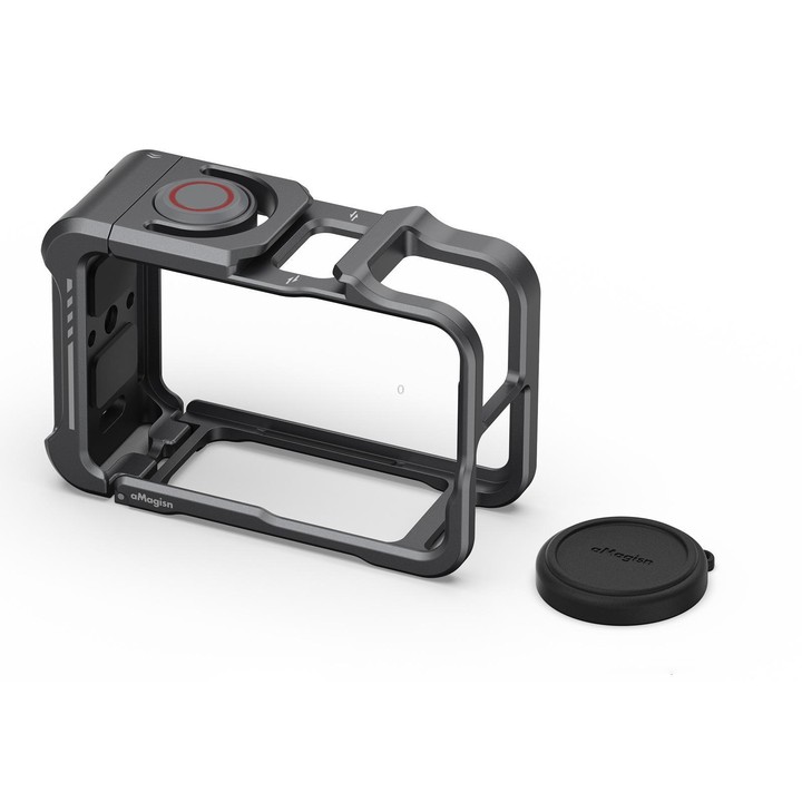 For DJI OSMO Action 5 Pro /4/3 aMagisn Metal Camera Cage2.0 Quick Release Protective Frame with Silicone Lens Cap(Black)