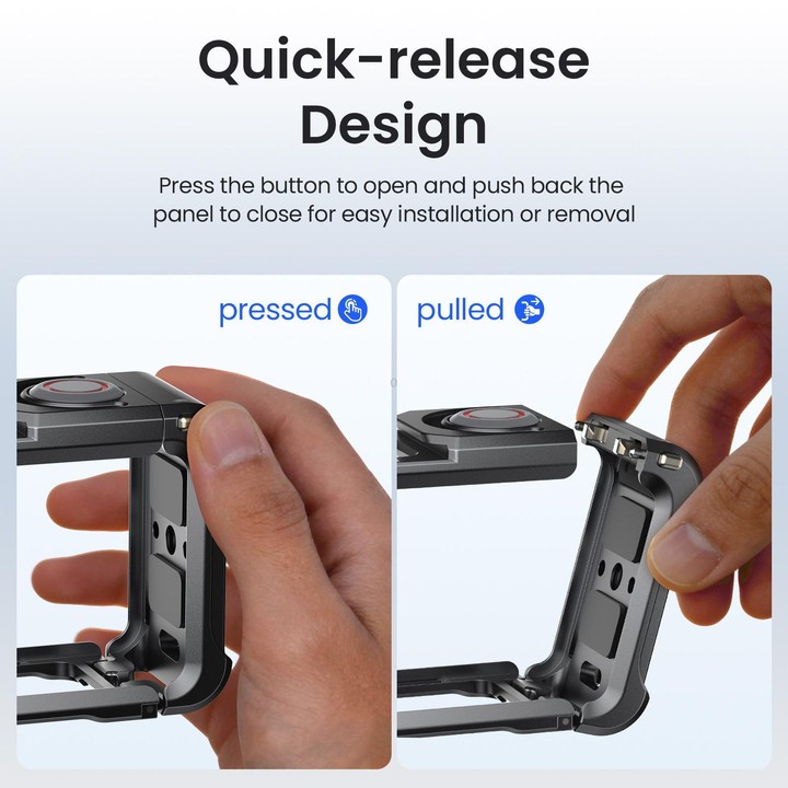For DJI OSMO Action 5 Pro /4/3 aMagisn Metal Camera Cage2.0 Quick Release Protective Frame with Silicone Lens Cap(Black)