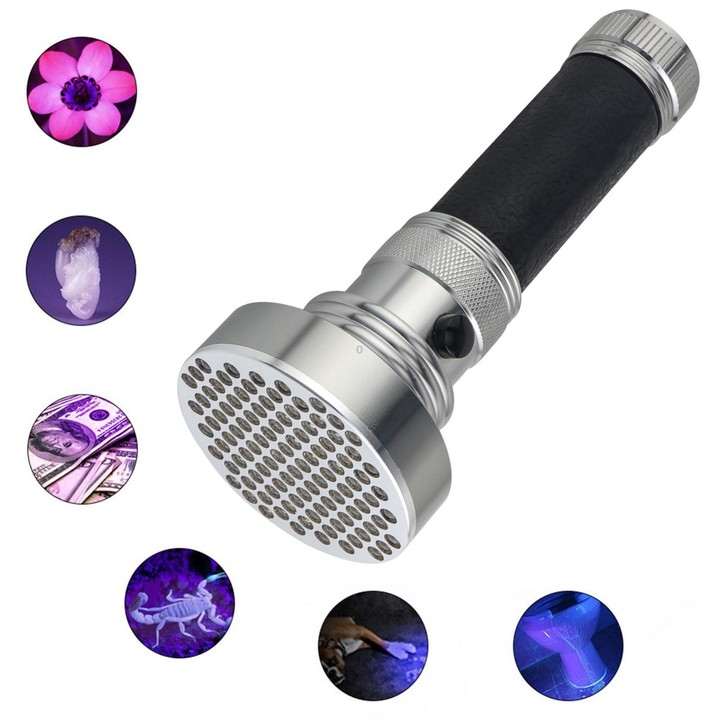 100 LED Aluminum Alloy Banknote Detector UV Flashlight(Silver)