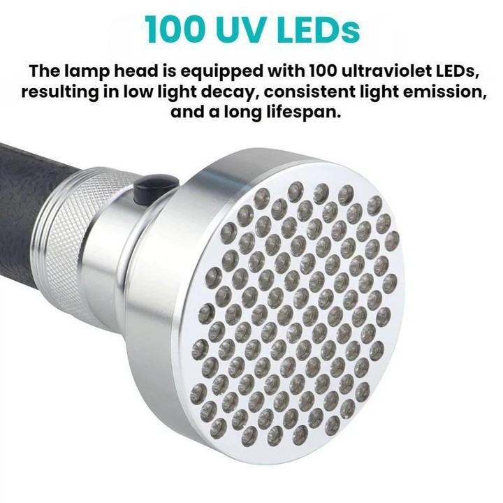 100 LED Aluminum Alloy Banknote Detector UV Flashlight(Silver)