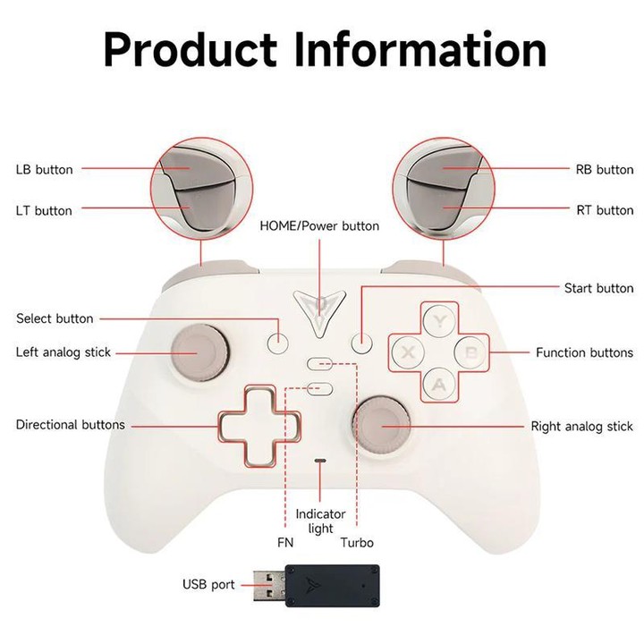 YAHBOOM Tri-Mode ROS Robot Controller Wireless Gamepad for Jetson, Raspberry Pi, Switch, PC(White)