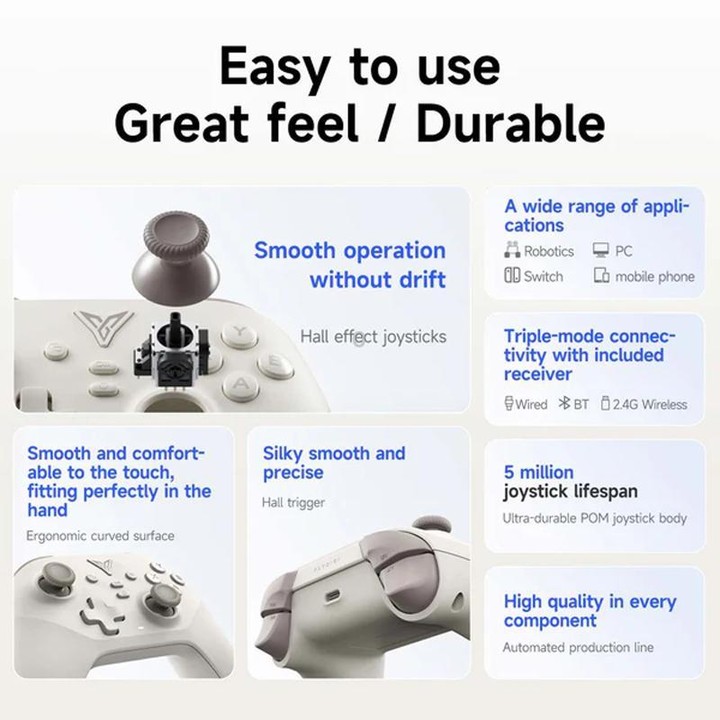 YAHBOOM Tri-Mode ROS Robot Controller Wireless Gamepad for Jetson, Raspberry Pi, Switch, PC(White)