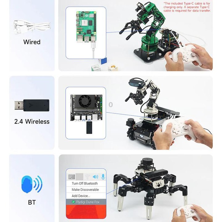 YAHBOOM Tri-Mode ROS Robot Controller Wireless Gamepad for Jetson, Raspberry Pi, Switch, PC(White)