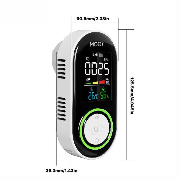 MOES Carbon Monoxide Temperature & Humidity Detector Monitoring Alarm Sensor, Spec: 3 In 1 EU Plug