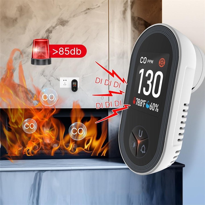 MOES Carbon Monoxide Temperature & Humidity Detector Monitoring Alarm Sensor, Spec: 4 In 1 Gas US Plug