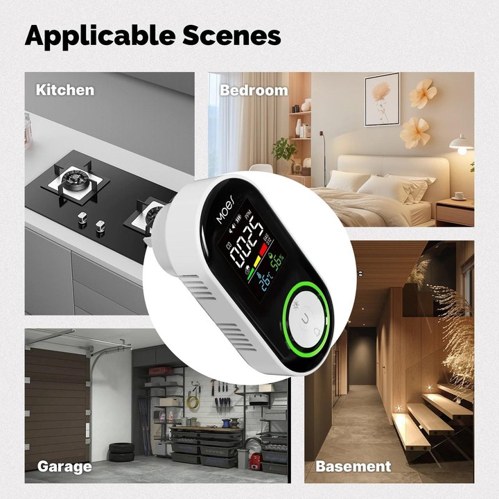 MOES Carbon Monoxide Temperature & Humidity Detector Monitoring Alarm Sensor, Spec: 4 In 1 Gas US Plug